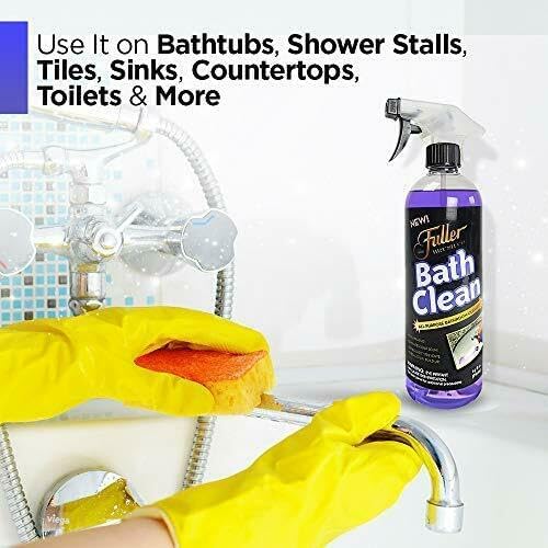 Fuller Brush Bath Clean – 24 oz Bathroom Cleaner Bottle with Spray– Dissolves Soap Scum Hard Water Stains &amp Mineral Build-Up – For Sinks Showers &amp Tubs – Pack of 1
