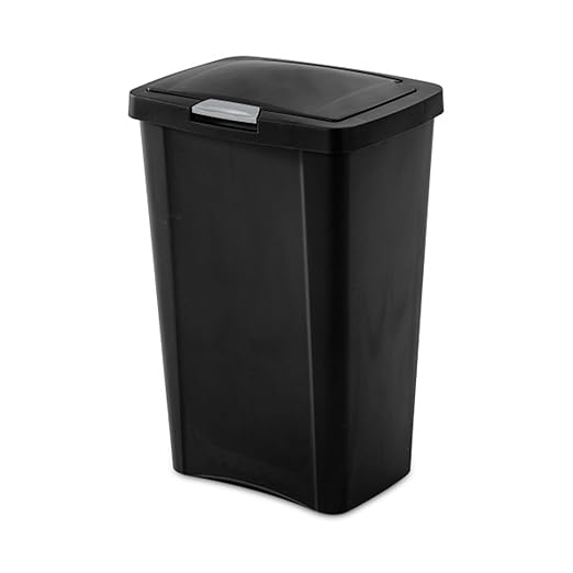 Sterilite 13 Gallon TouchTop Narrow Plastic Wastebasket with Secure Titanium Latch for Kitchen Bathroom and Office Use Black (8 Pack)