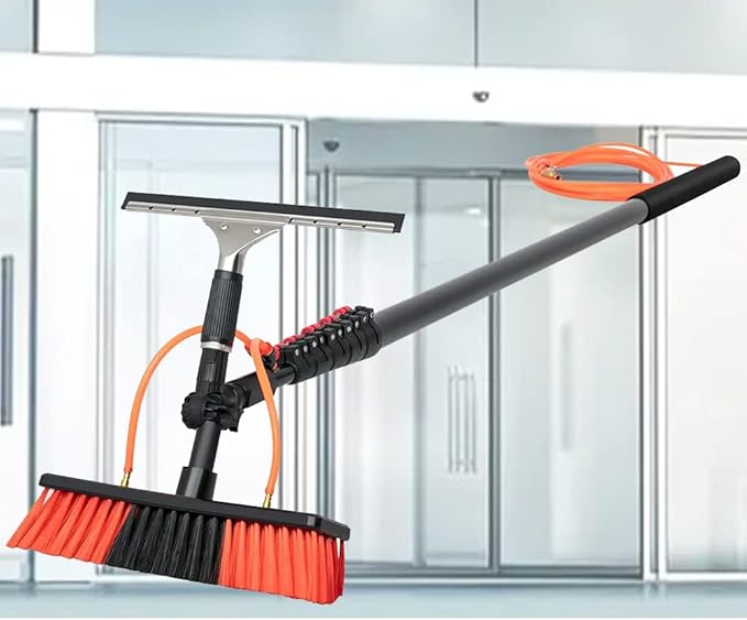 Window Wiper Cleaner Bright Tool with Water Spray Household Cleaner Kit High Window Glass Cleaning Brush Rotatable Brush Head5.4M(18FT)