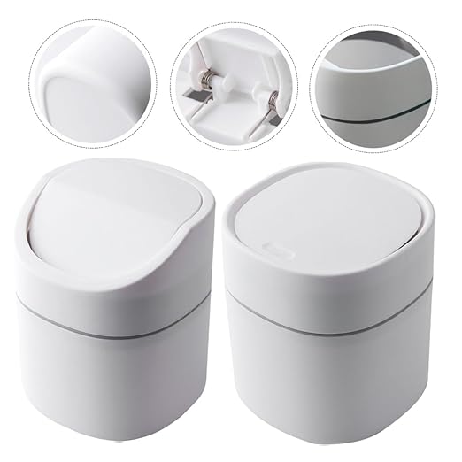 NUOBESTY 2pcs Mini Desk Trash Can with Lid Wear-Resistant Plastic Desktop Wastebasket for Kitchen Office Bedroom Compact Tabletop Garbage Bin for Home Organization