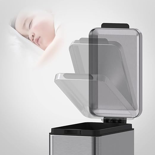 Mbillion Bathroom Trash Can with Lid Slim Stainless Steel Small Bathroom Garbage Can 10 Liter 2.6 Gallon Soft Close Step Pedal Slim Wastebasket for Toilet Office Bedroom Brushed Silver