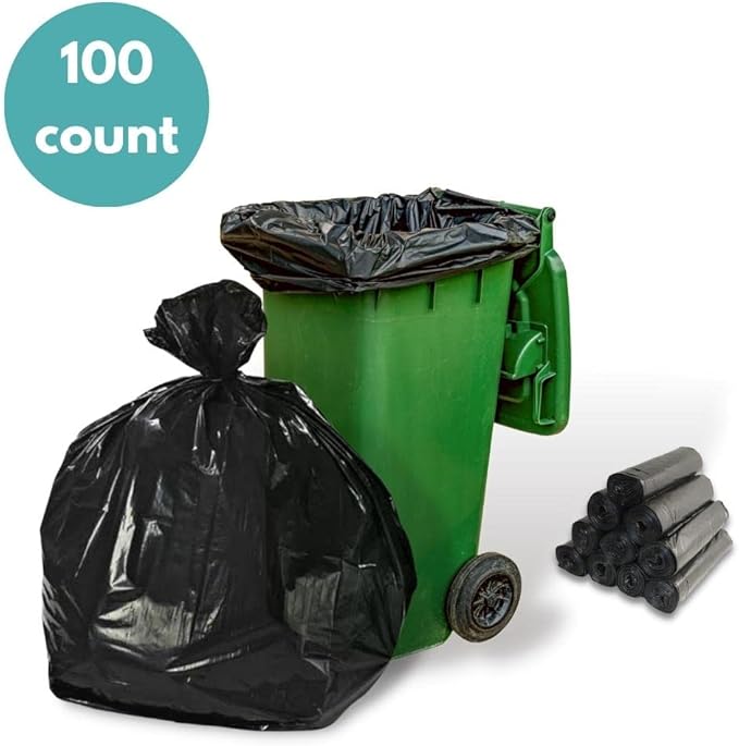 33 Gallon Black Trash Bag 1.5 Mil Thick 100 Bags Large Can Liners for Commercial Kitchen Office Multi-Use Garbage Bags