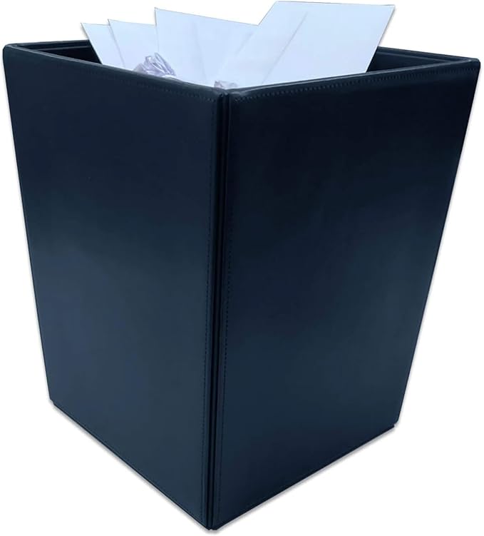 Dacasso Bonded Leather Waste Basket - Luxury Waste Basket (Navy Blue 14 QT)