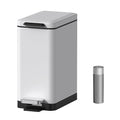 Mbillion Bathroom Trash Can with Lid Slim Stainless Steel Small Bathroom Garbage Can 10 Liter 2.6 Gallon Soft Close Step Pedal Slim Wastebasket for Toilet Office Bedroom White