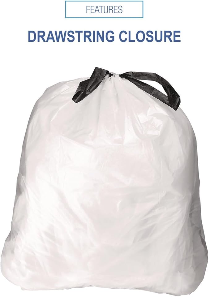 Regular-Duty 13 Gallon Drawstring Kitchen Trash Bags White Garbage Bags 24 x 28 100 Count
