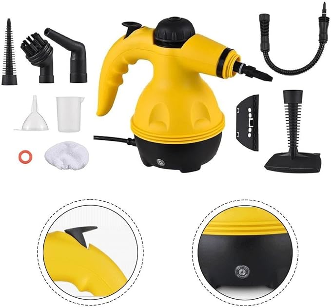 9Pcs Handheld Steam Cleaner Portable Multipurpose Pressurized Steamer for Carpets Floors Upholstery Mattresses Car Seats &amp Kitchen Surfaces Compact Lightweight Design