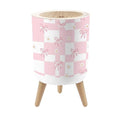 Bathroom Trash Can with Lid Pink White Checkered Seamless Daisies Bows for Cute Feminine Designs Garbage Bin Waste Basket for Kitchen Office Bedroom Decoration Diaper Pail 1.8 Gallon