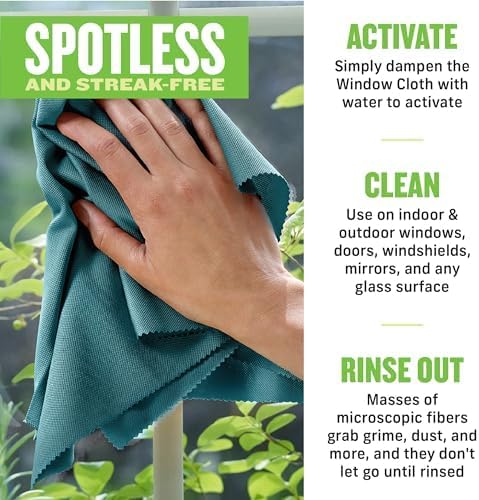 E-Cloth Microfiber Window Cleaning Cloth Kit - Glass Cleaning Cloth for Windows Mirrors Cars Lenses Eyeglasses &amp More Streak Free Clean Machine Washable Reusable Towel - Green (2 Kits)