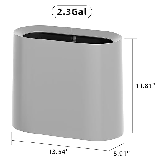 SUBEKYU 2.3 Gal Trash Can for BathroomSmall Office Garbage Can for KitchenSlim Rectangular Waste BinPlasticGrey