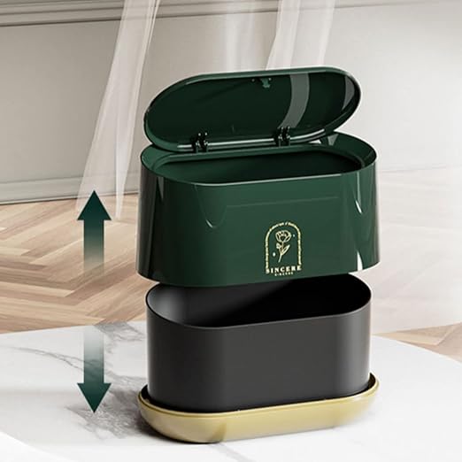 Simple Desktop Trash can with lid Plastic Wastebasket Rectangular Mini Garbage bin Press Type with Garbage Bag Bedroom Office Practical