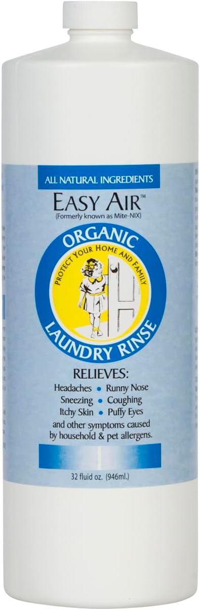 Easy Air Organic Allergy Relief Laundry Rinse Hypoallergenic &amp Fragrance Free Eliminate Odors. Asthma &amp Allergy Safe for Babies &amp Pets - 32 Fl Oz
