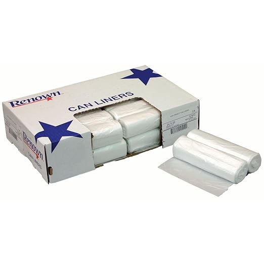 RENOWN GIDDS-881123 15-Gallon Institutional Trash Can Liner Natural 24X33 in. 8 Mic 50 Per Roll 20 Rolls Per Case - 881123
