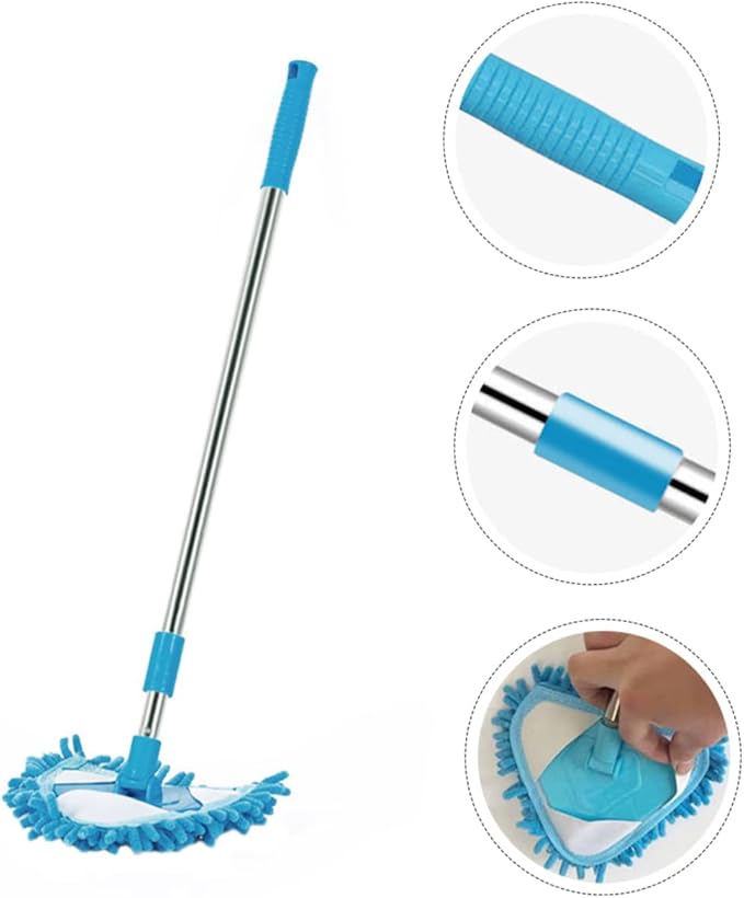 1Pc Mini Triangular Mop Rotatable Household Cleaning Tool with Lightweight Design Flexibility for Under Furniture Blue Color for Bathroom and Table Cleaning