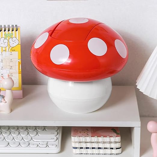 Hemoton 2pcs Cute Mushroom Desktop Trash Can Lid Mini Wastebasket for Office Home Sturdy Material Easy to Use for Kitchen Bedroom