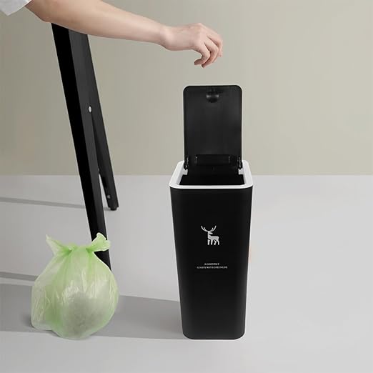 Uonlytech Press-top Trash Can with Lid 15l Plastic Wastebasket for Office Bedroom Kitchen Countertop Use Black Animal Print Press Ring Design