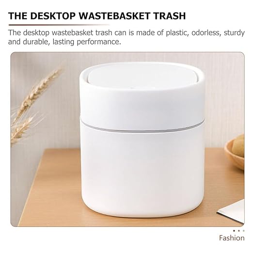 Cabilock 2pcs Mini Desktop Trash Can Lid Sturdy Plastic Countertop Wastebasket for Kitchen Bedroom Bathroom Elegant Small Garbage Bin for Home Organization