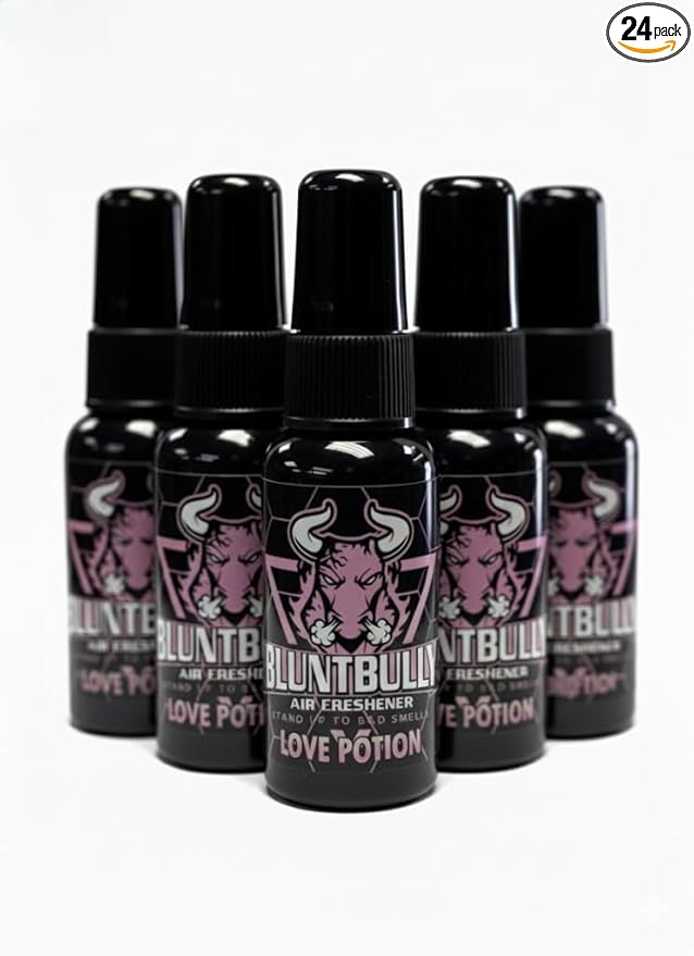 Blunt Bully Air Freshener (Love Potion) Premium Oil Based Air Freshener Spray. Long-Lasting Room Bathroom Office &amp Car Scent | Eliminates Odors from Smoke Pets &amp More (Pack of 24)