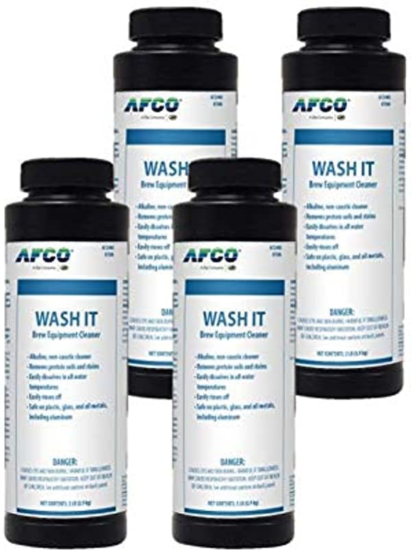 AFCO 2548 Wash It Powdered Alkaline Brew Equipment Cleaner 2 LB (Case of 4) designed for cleaning everything including fermenters brew kettles mash/lauter tuns heat exchangers tanks and kegs