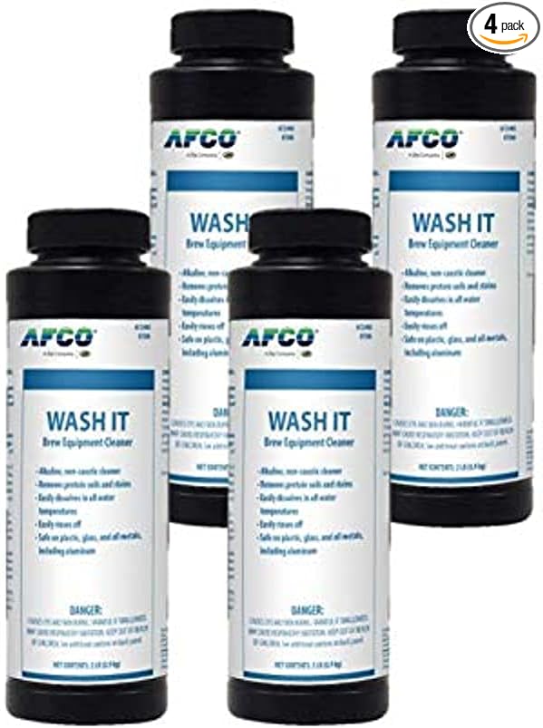 AFCO 2548 Wash It Powdered Alkaline Brew Equipment Cleaner 2 LB (Case of 4) designed for cleaning everything including fermenters brew kettles mash/lauter tuns heat exchangers tanks and kegs