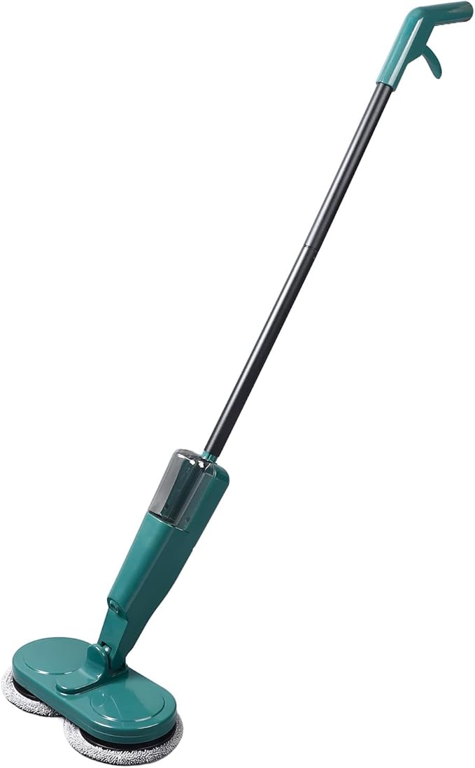 Electric Mop Lightweight Cordless with Water Sprayer Rechargeable 2000mAh Battery White - Quiet Operation Adjustable Length Ideal for Hardwood and Tile Floors (Green)