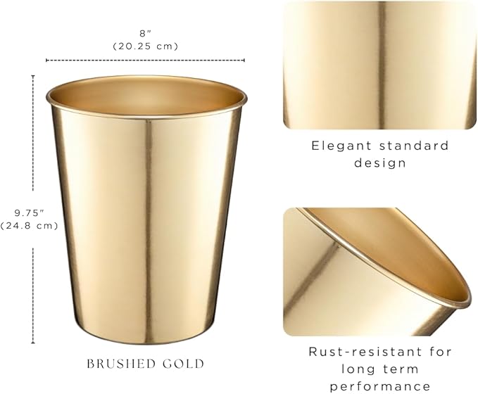 Monarch Abode Metal Bathroom Trash Can – Waste Basket for Bedroom Office Desk &amp Dorm Handcrafted Durable Decorative Brushed Gold Small Trash Can Bathroom Garbage Bin Wastebasket