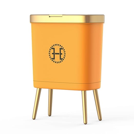 Procade Bedroom Trash Can with LidSlim Bathroom Trash Cans with Lids Dog Proof Trash Bin with Press Top LidModern Gold Trash Can Plastic Waste Basket for Living Room OfficeKitchen 4 Gal-Orange
