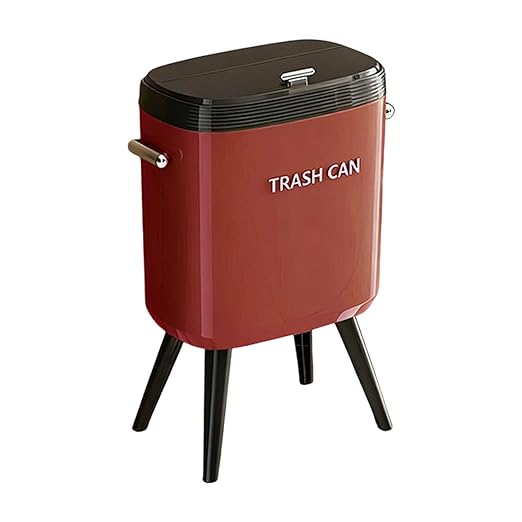 Garbage Can with Legs Dustbin High Foot 15L Large Capacity Household No Bending Wastebasket for Office Bedroom Kitchen Toilet Red