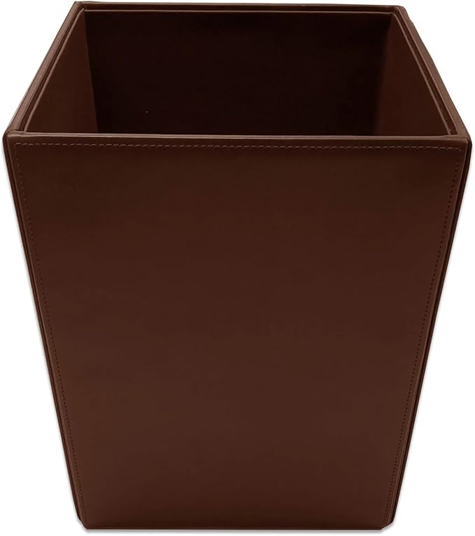Dacasso Bonded Leather Waste Basket - Luxury Waste Basket (Dark Brown 14 QT)