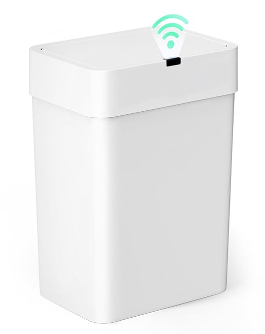 Cesun Bathroom Trash Can with Lid 4 Gallon Motion Sensor Garbage Can Automatic Touchless Trash Cans Slim Plastic Smart Waste Basket for Bedroom Office Living Room White