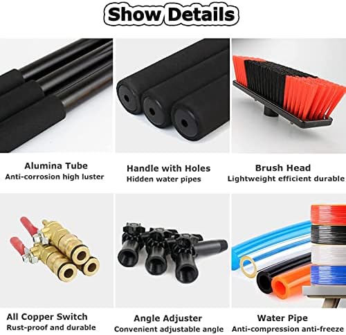 Glass Cleaning Brush Home Water Fed Telescopic Pole Kit Solar Panel Brush Rotating for Photovoltaic PanelTelescopic Water Fed Pole Kit with 55cm Brush - Extendable Cleaner for Conservatory