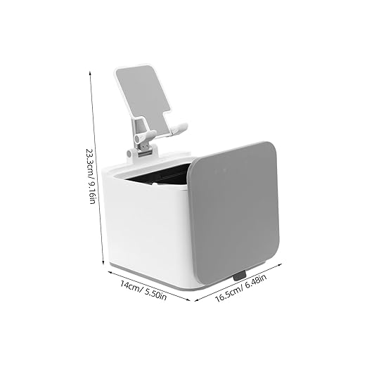 Trash Can with Phone Holder Mini Desktop Garbage Bin for Office Bedroom Kitchen and Travel Versatile and Portable Wastebasket for Compact Storage
