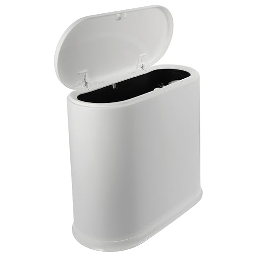 BESPORTBLE Press-top Plastic Trash Can Narrow Wastebasket for Bathroom Bedroom Office Compact Space-Saving PP Material White Household Garbage Bin