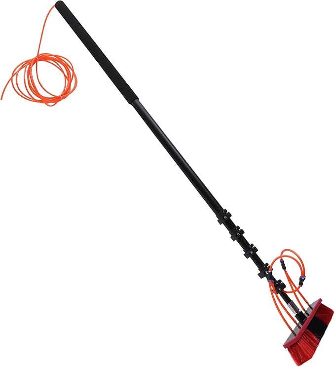 Water Fed Pole Kit Telescopic Water Brush with 20ft Pole 20 Ft Water Fed Cleaning System Aluminum Alloy Outdoor Window Cleaner for Roof Solar Panel Window Gutter (20ft)