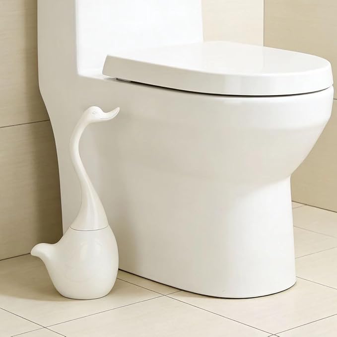 Swan Toilet Brush and Ceramic Holder SetCute Bathroom Decor Non-Scratch Bristles Space-Saving White Household Cleaning Tool for Bathtub