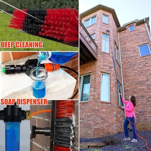 Glass Cleaning Brush Home Water Fed Telescopic Pole Kit Solar Panel Brush Rotating for Photovoltaic Panel3.6-10.8 m Water Fed Telescopic Brush for Cleaning Roof Solar Panel Cleaner Window