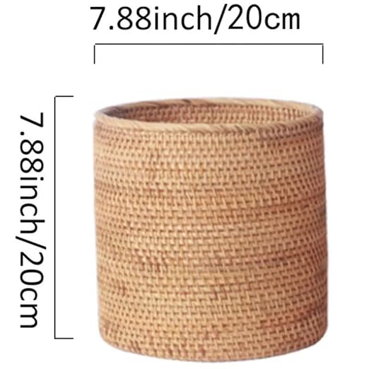 Koolouispoper Handmade Rattan Trash Can Cylinder Storage Desktop Trash Can Rattan Trash Can Storage Basket (20CM)