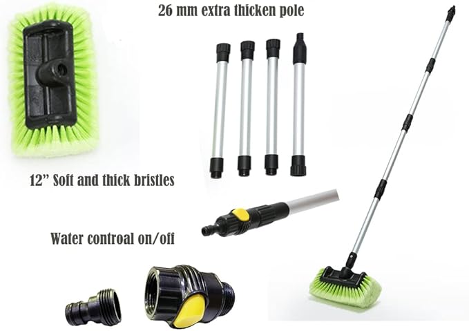 Forgrace Car Wash Brush 12 with Long Handle 60 Inch Soft Bristle Scrub Brush for Car Truck Boat RV House Siding Deck Camper Exterior Washing Cleaning Tool Green