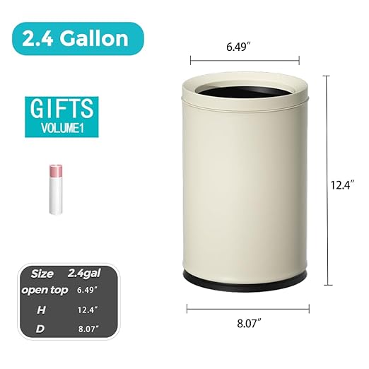 2.4 Gallon Bathroom Small Trash Can Open Top Waste Basket White Decorative Garbage Can for Near Desk Bathroom Bedroom Hotel Office Cafe Kitchen Hallway(White 9L)