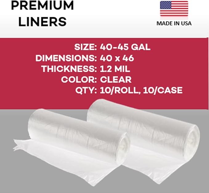 Dealmed Trash Bag | Made in USA | 40-45 Gallon 40 x 46 1.2 mil Clear | 10/Roll 10/Case