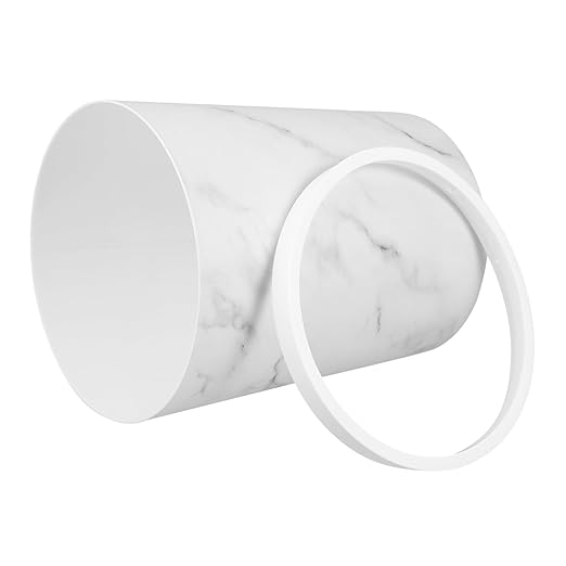 Cabilock Marble Pattern Bathroom Wastebasket with Press Ring Large Capacity Plastic Trash Can for Home Office Round Rubbish Bin for Living Room and Bathroom