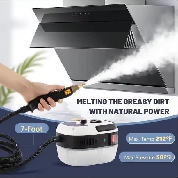 2500W High-Pressure Handheld Steam Cleaner – 1.5L Portable Steamer for Car Detailing Floors Kitchen Bathroom with 3 Attachments (01-White)