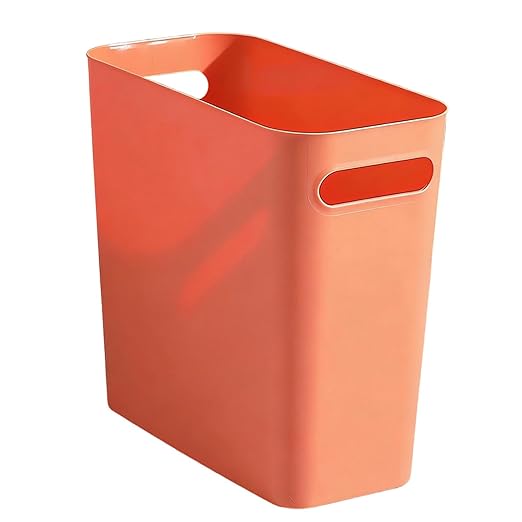 2.4 Gallon Slim Trash Can Small Plastic Wastebasket for Bathroom Office Kitchen Narrow Space Under Sink or Desk (Orange)