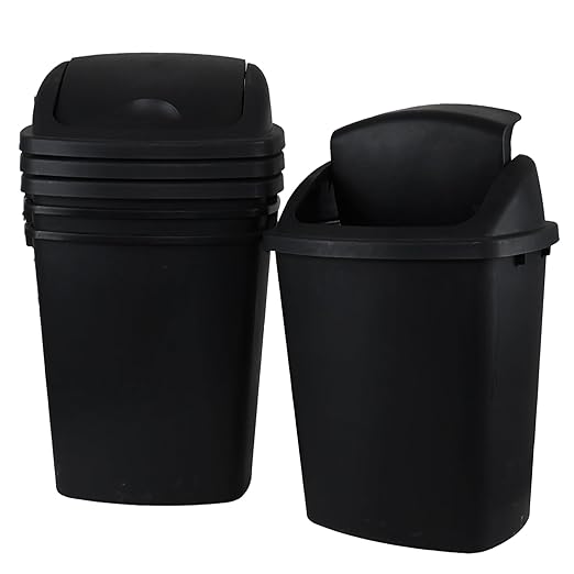 10 Gallon Plastic Garbage Bin with Lid Swing Top Waste Container Kitchen Trash Can with Swing Lid Black 4 Packs