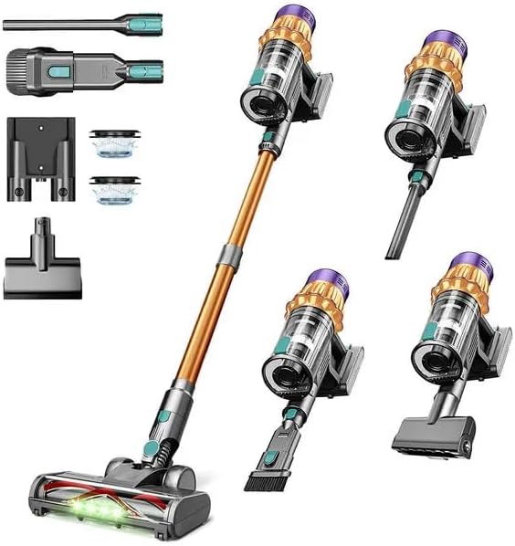 Cordless Vacuum Cleaner 650W 55KPA 60 Mins Vacuum Cleaners for Home Powerful Stick Vacuum Green Light Anti-Tangle &amp Sofa Brush Rechargeable Wireless Vacuum for Pet Hair/Carpet/Hardwood FloorGol