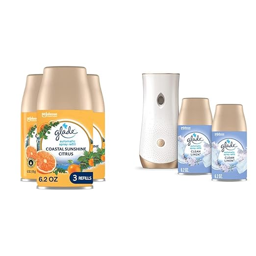 Glade Automatic Spray Refills for Home and Bathroom Air Fresheners (Coastal Sunshine Citrus + Clean Linen)
