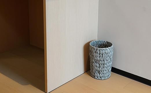 Wicker Trash CanSmall Bathroom Trash CanWaterproof Wicker Waste Basket for BathroomHandwoven Wastebasket for Office2 Gallon Grey Round