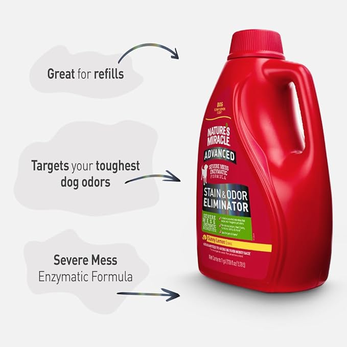 Nature’s Miracle Advanced Stain &amp Odor Eliminator Sunny Lemon Scent Severe Mess Enzymatic Formula For Tough Pet Messes 1 Gallon