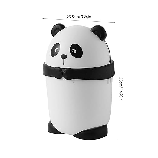 Baluue Lovely Mini Trash Bin - Cartoon Panda Garbage can for Kids Room Small Plastic Wastebasket with Compression Ring 14.96 X 9.25 X 9.25 Inches