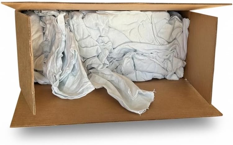 Recycled White &amp Multicolored T-Shirt Cloth Rags–All-Purpose Cleaning Rags for Paint SpillsStainingPolishingDusting–SoftReusable Wiping Cloths (White 25 lb)