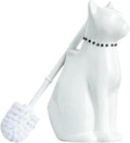 Comeon Ceramic Cat White/Black Toilet Brush and Holder Set Plastic Handled Scrub Brush for Bathroom Cleaning10.63*6.3 (White)